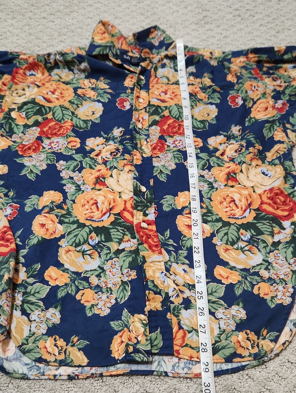 Ralph Lauren Floral Print Button-Up Shirt Navy with Yellow & Red Flowers Size 8 - Picture 11 of 16